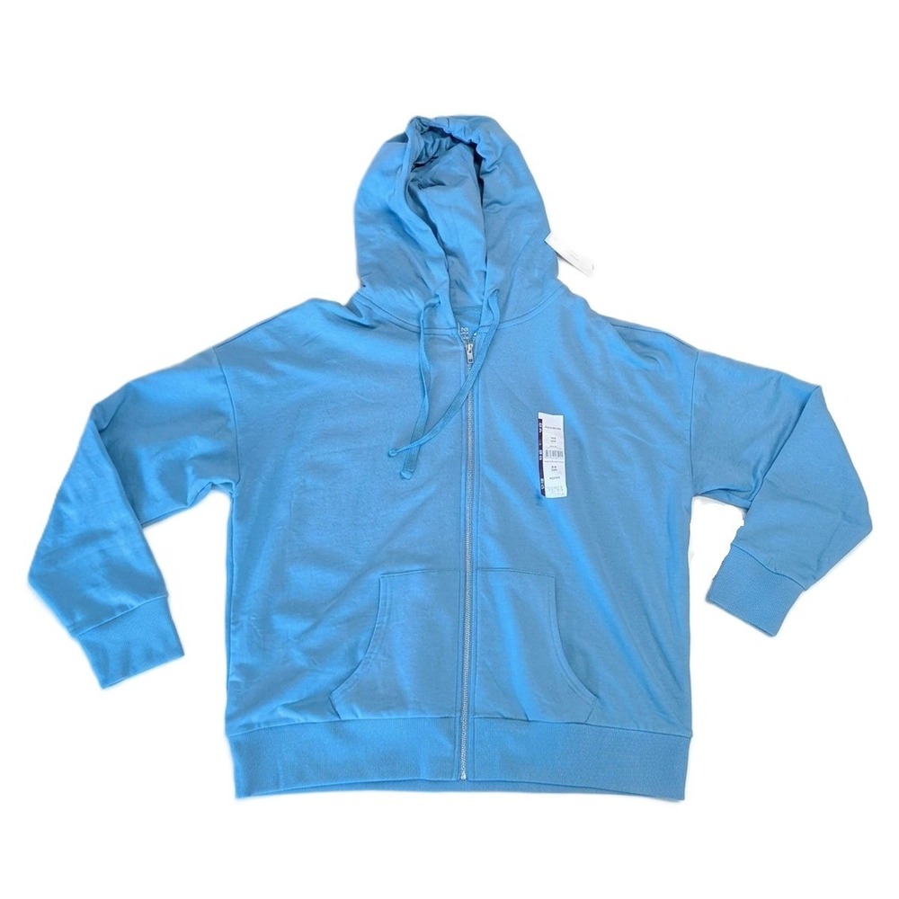 Time and Tru Women's Zip Front Fleece Hoodie, Relaxed Fit, Blue, Size XXL (20)